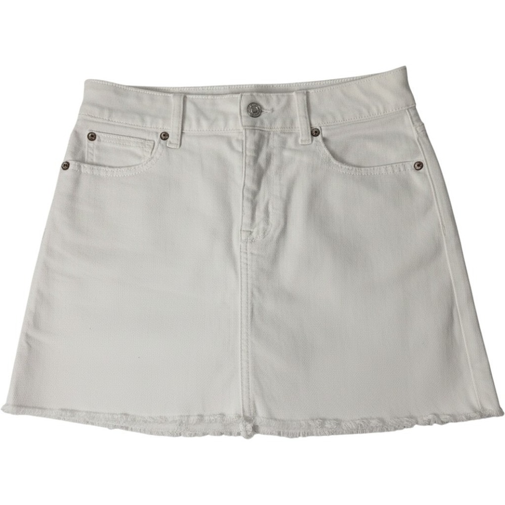 American Eagle Denim Mini Skirt Women 2 White‎ Stretch Raw Hem Summer Coastal